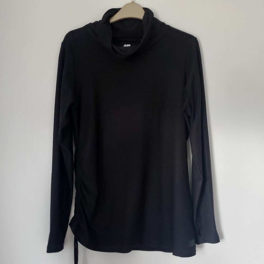 NEW BALANCE Mock Neck Athleisure Top Walking Pullover Thumb Holes Side Tie LARGE